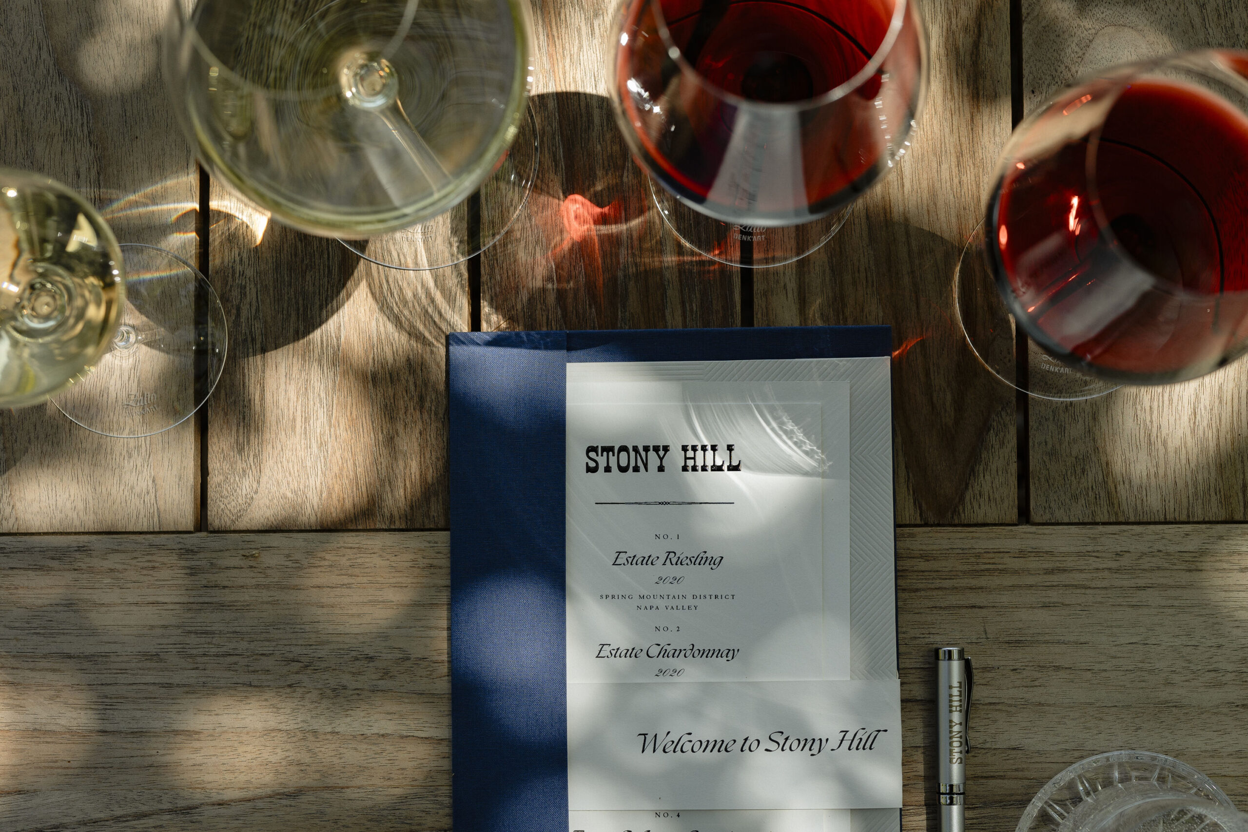 Tasting selection and menu at Stony Hill